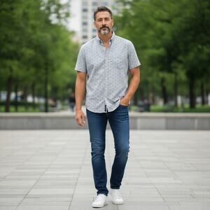 Free Planet Mens Bicycle Print Button Down Shirt L